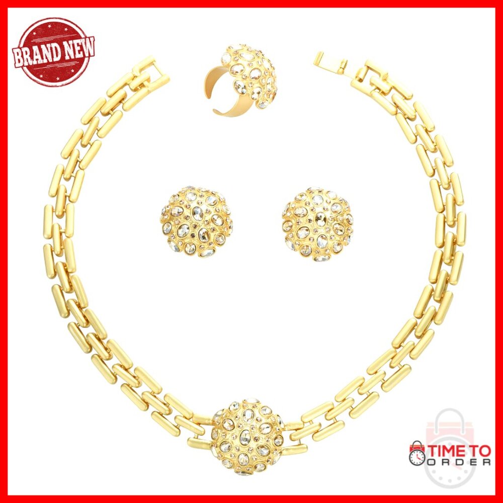 Crystal Choker Necklace Earrings Ring Set Wedding Prom Jewelry